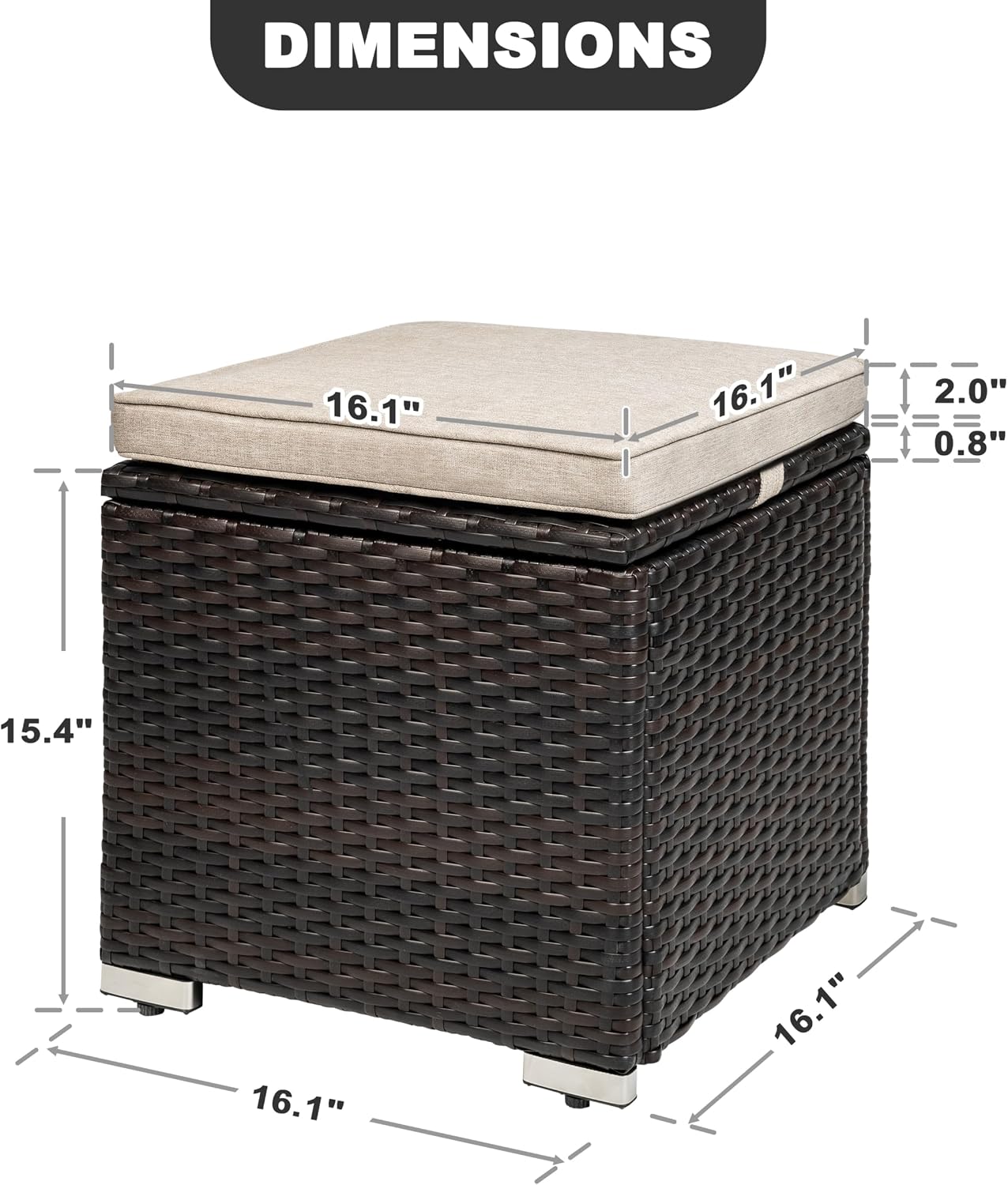 2-Pack Black-Beige Wicker Outdoor Storage Ottoman