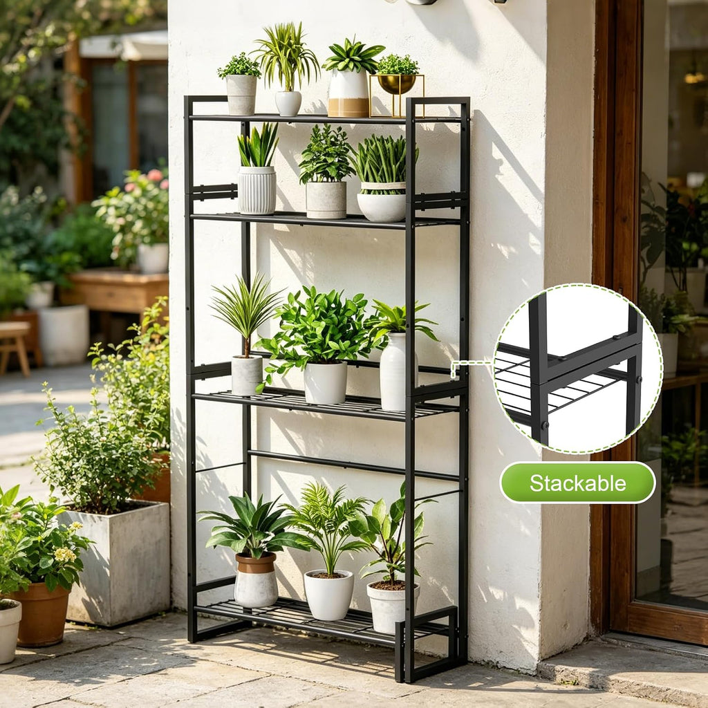 4-Tier Black Stackable Metal Plant Stand