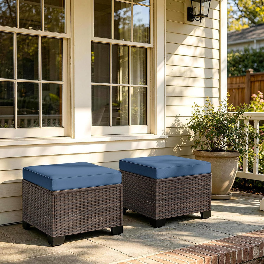 2-Pack Navy Wicker Outdoor Storage Ottoman