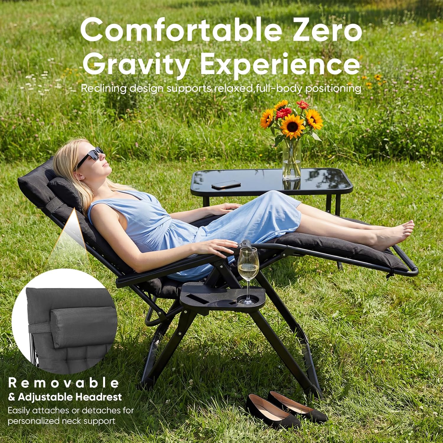 Black Zero Gravity Chair with Cup Holder Tray