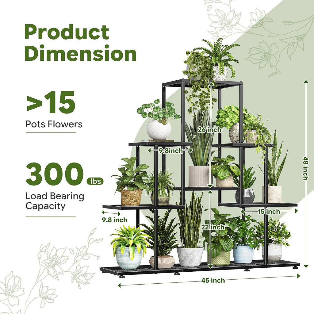 5-Tier Black Metal Corner Plant Stand