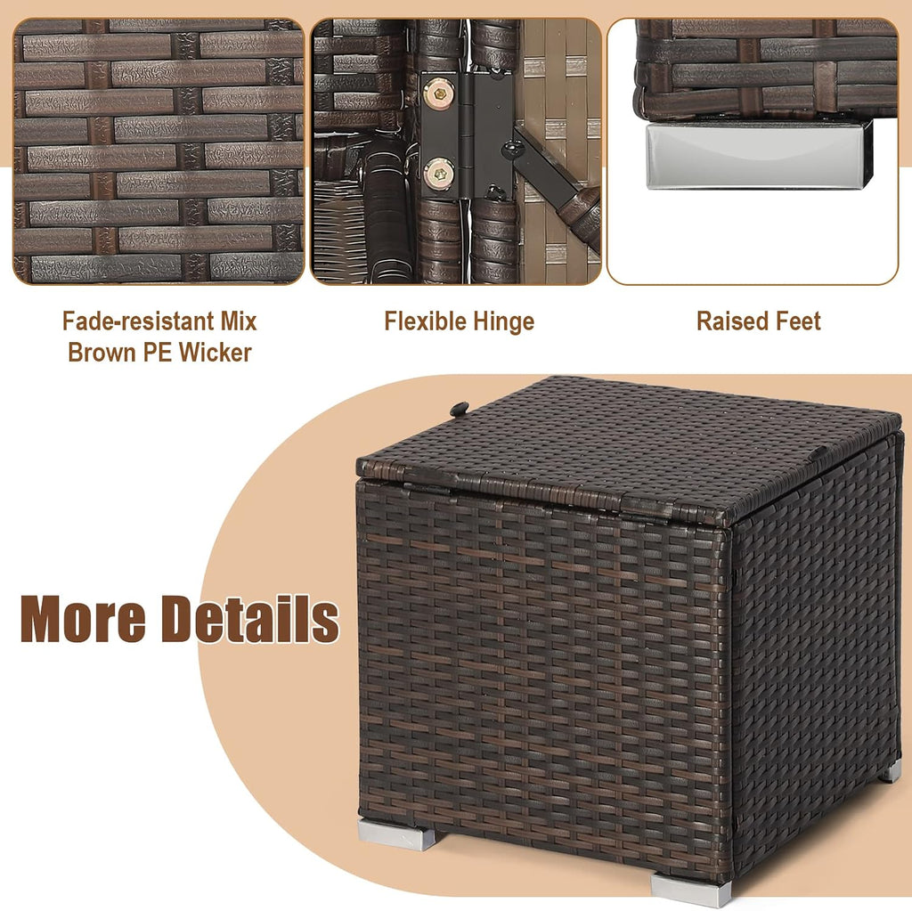 2-Pack Grey PE Rattan Outdoor Storage Ottoman