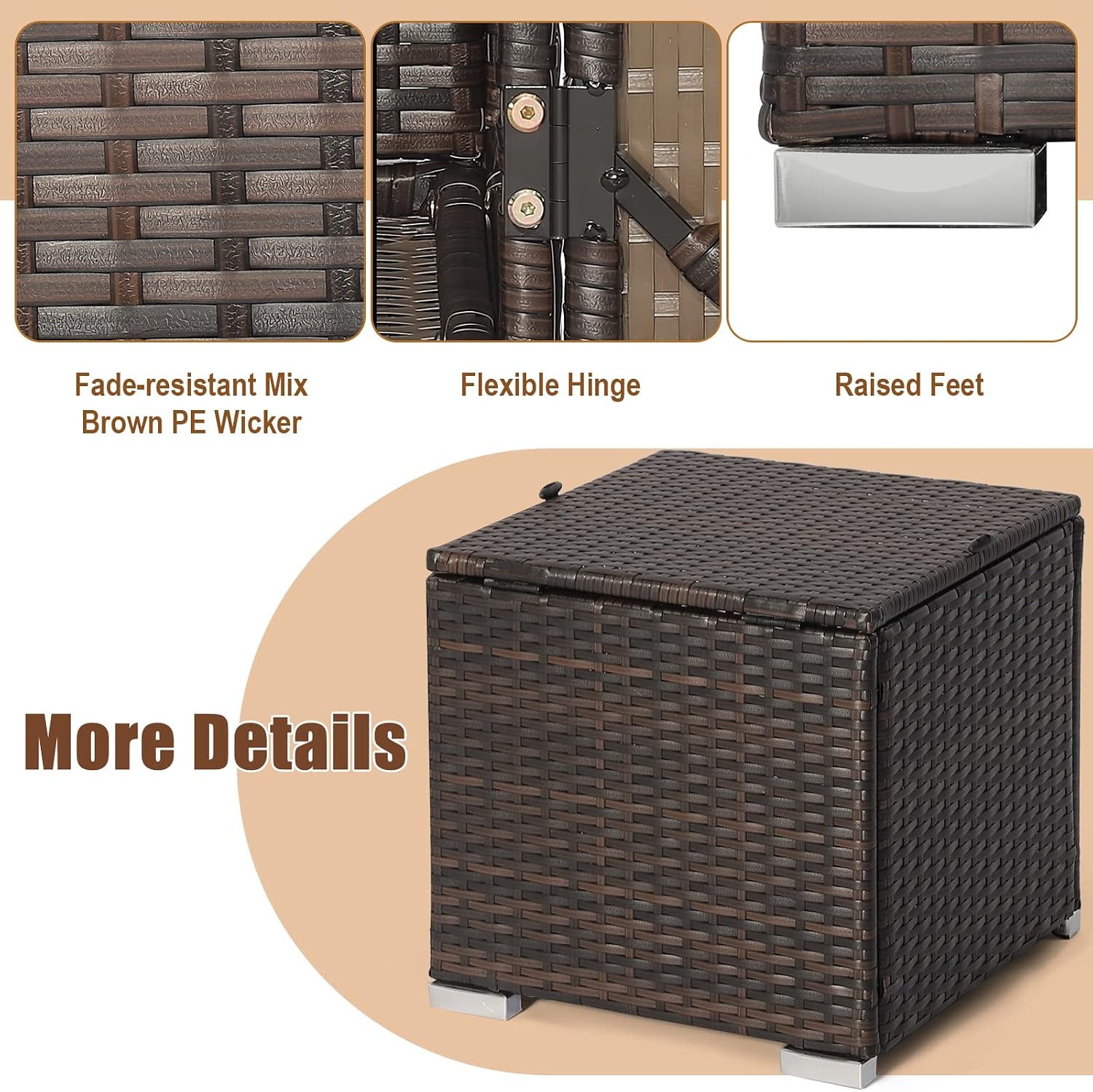 2-Pack Grey PE Rattan Outdoor Storage Ottoman