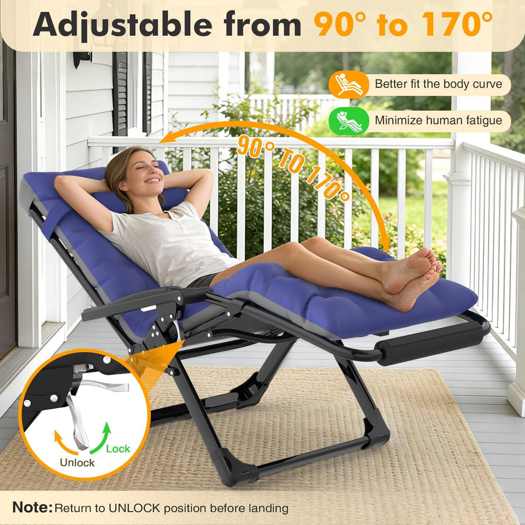 Oversized Blue Padded Zero Gravity Chair