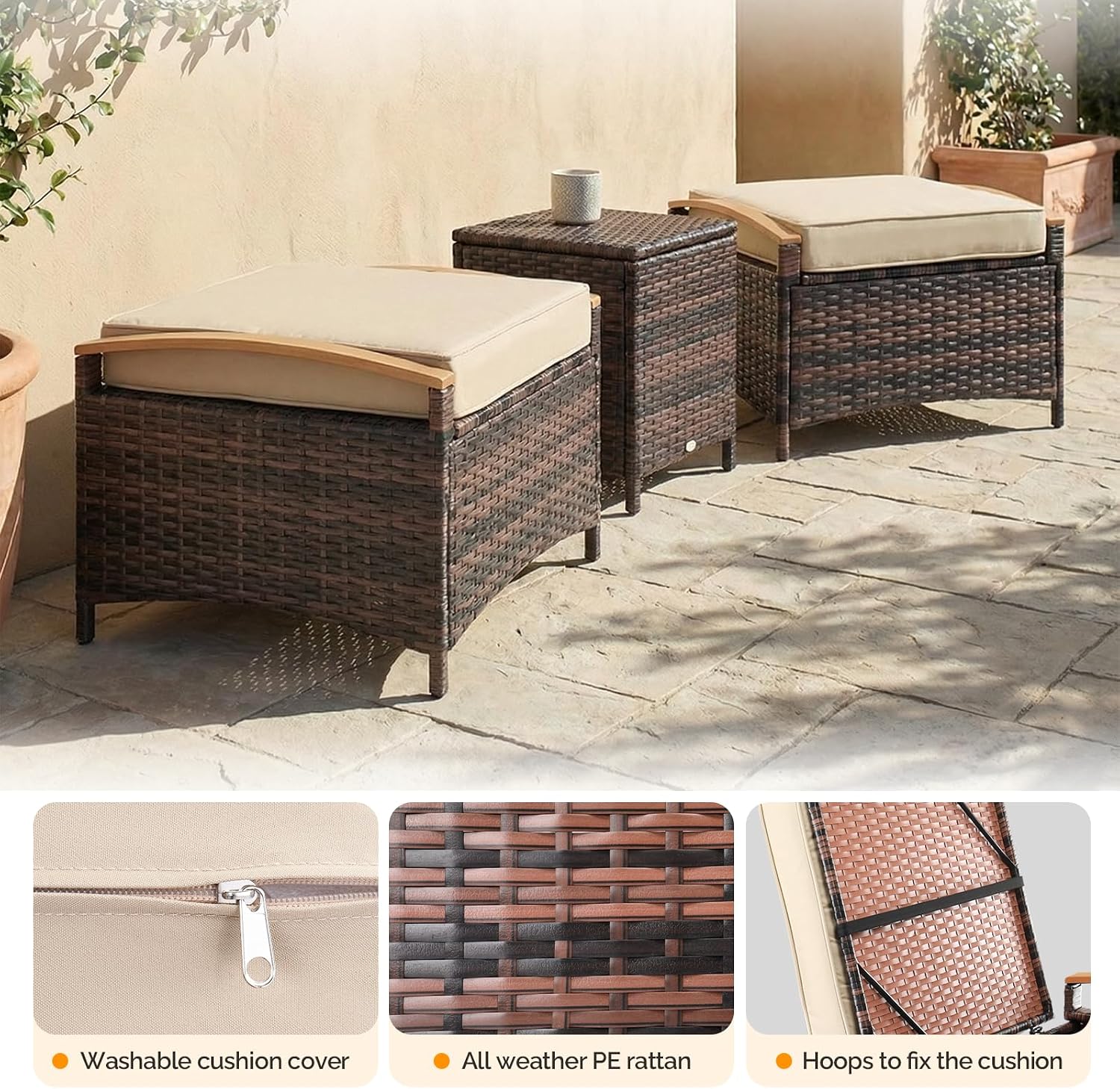 2-Pack Wicker Outdoor Storage Ottoman
