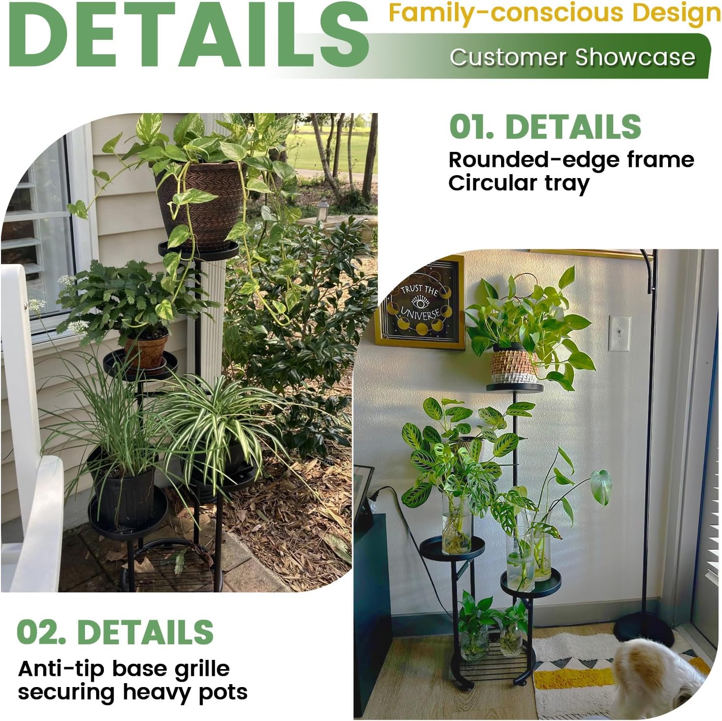 5-Tier Black Round Metal Corner Plant Stand