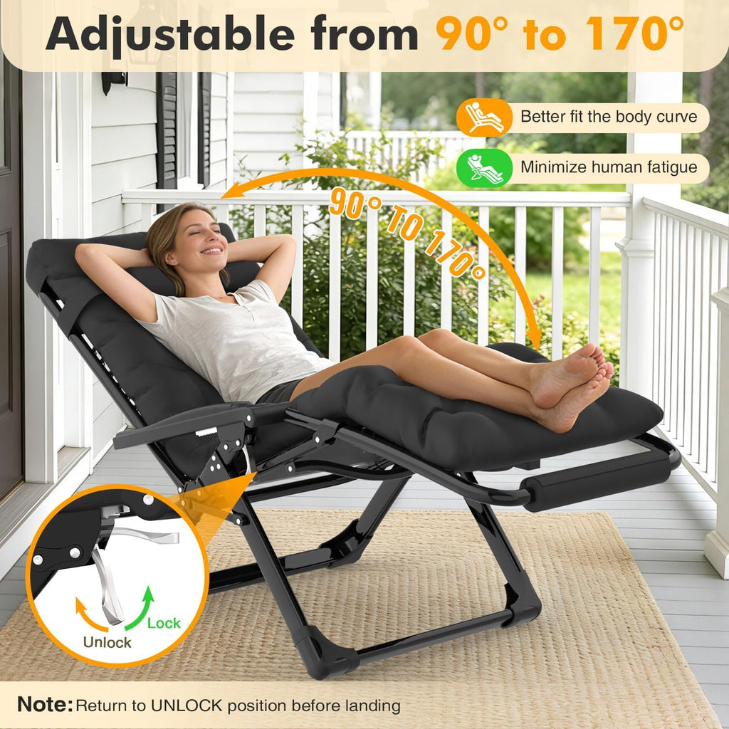 Oversized Black Padded Zero Gravity Chair