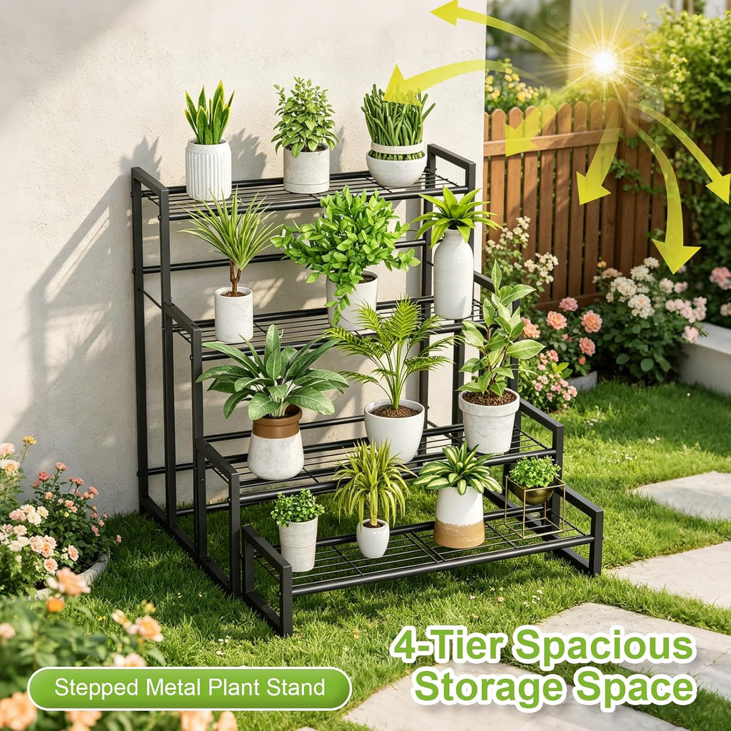 4-Tier Black Stackable Metal Plant Stand