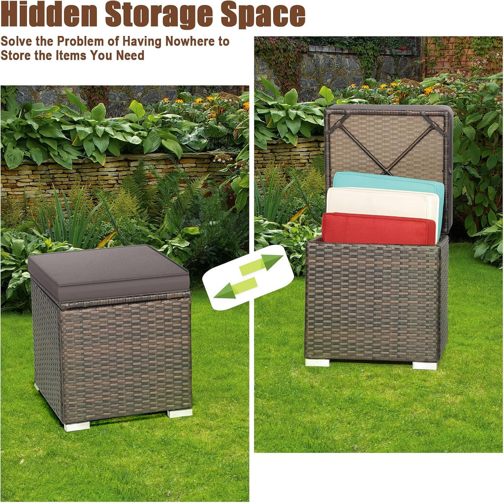 2-Pack Grey PE Rattan Outdoor Storage Ottoman