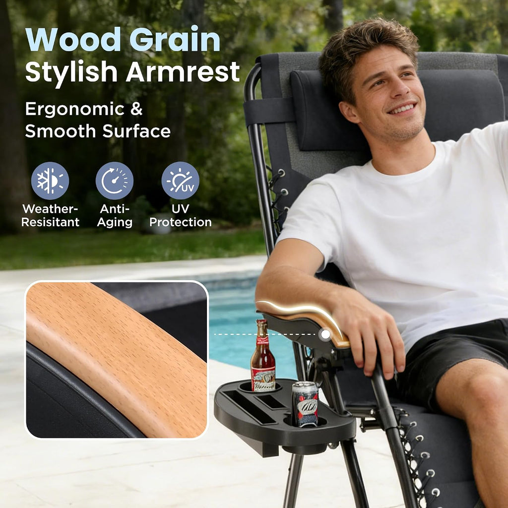 Light Grey Padded Zero Gravity Chair with Cup Holder