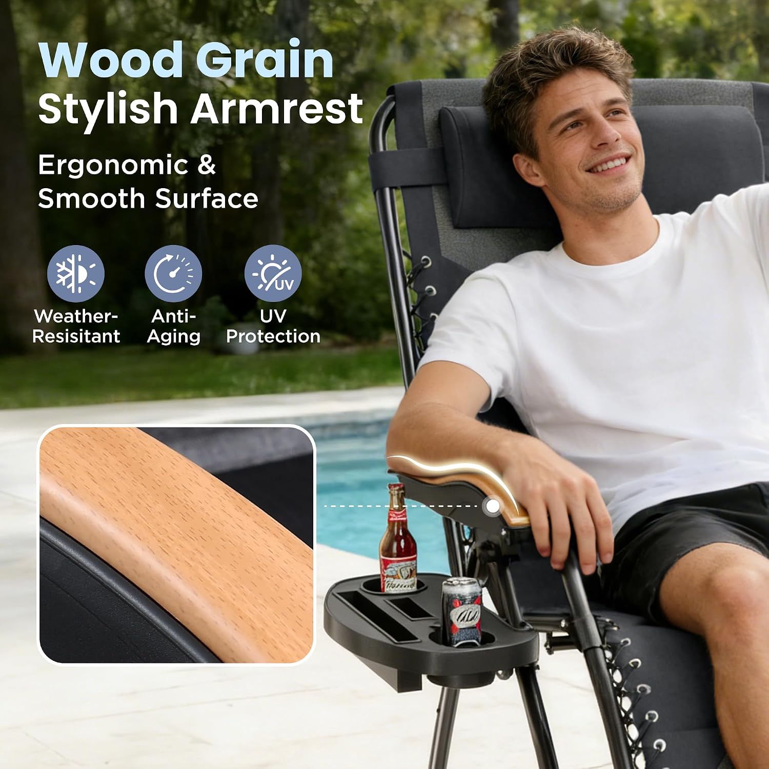 Light Grey Padded Zero Gravity Chair with Cup Holder