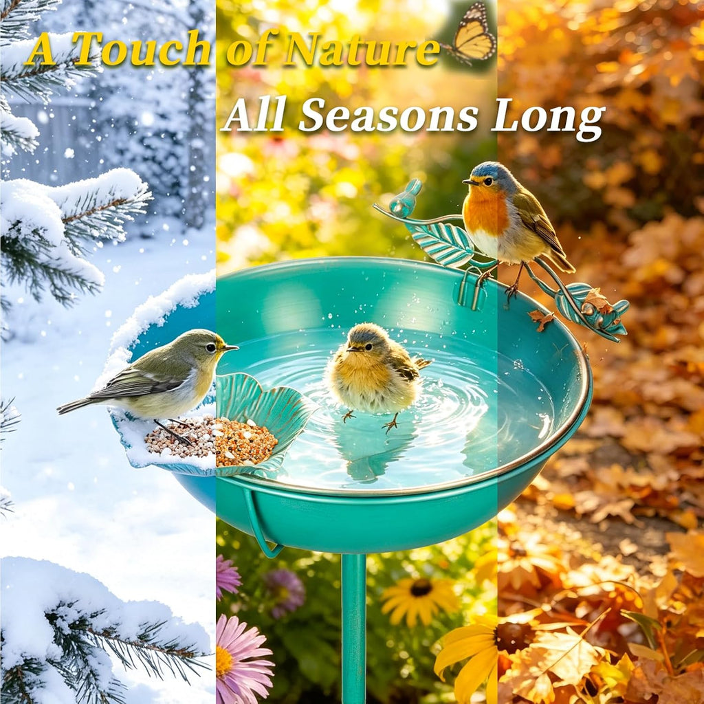 39" Lake Blue Gilded Metal Bird Bath & Feeder