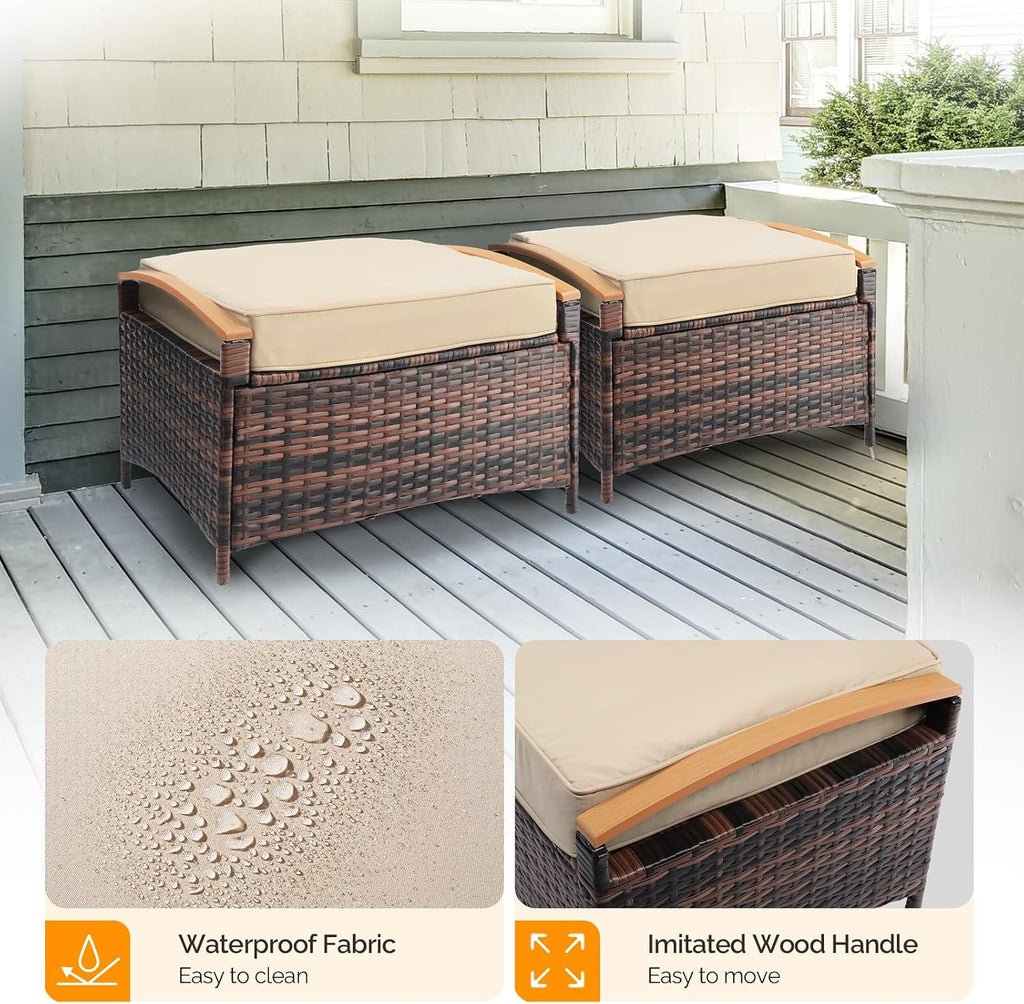 2-Pack Wicker Outdoor Storage Ottoman