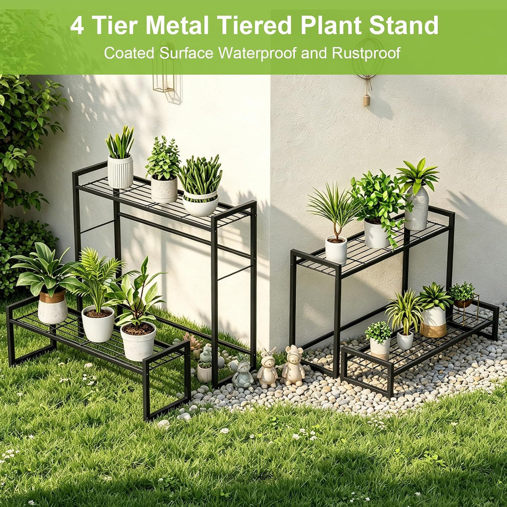 4-Tier Black Stackable Metal Plant Stand