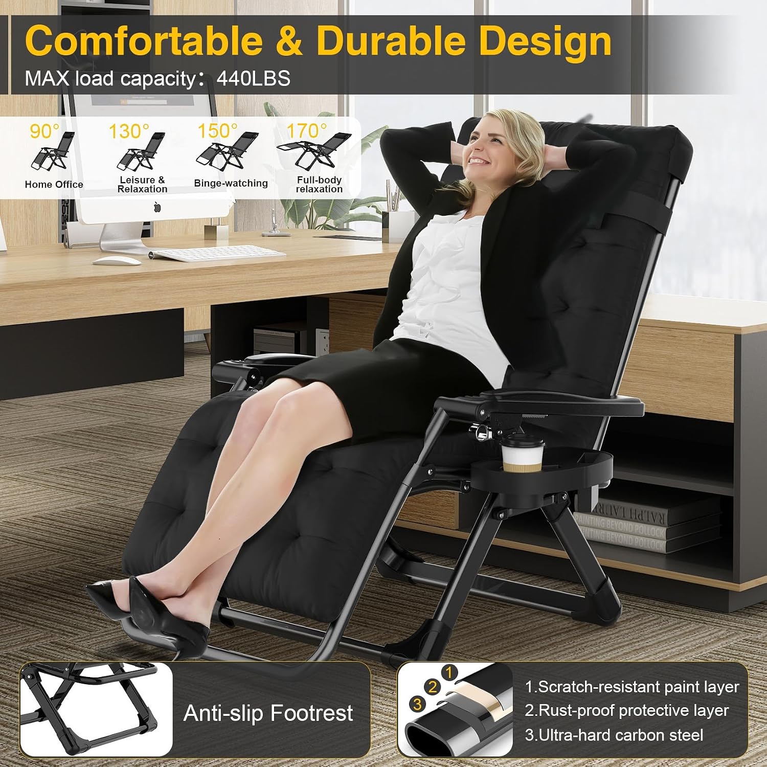 Padded Zero Gravity Chair with Side Tray