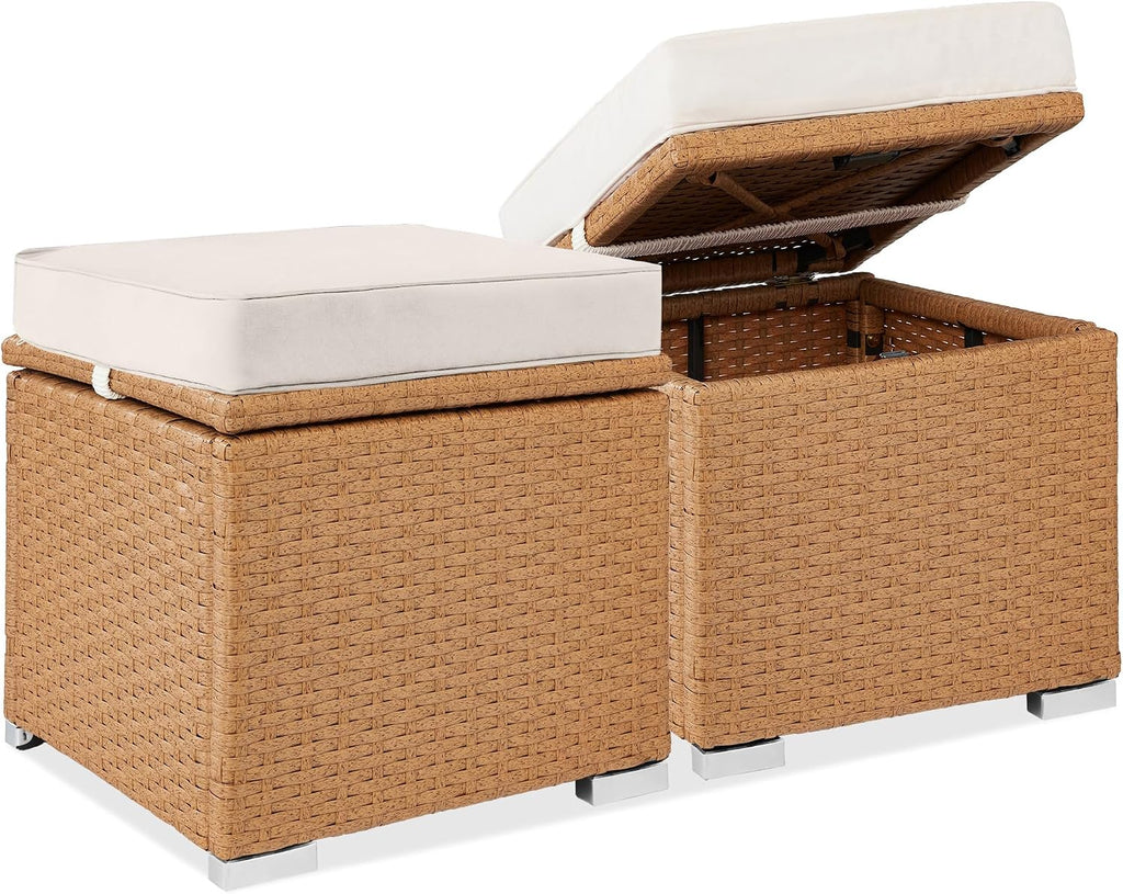 2-Pack Natural-Ivory Wicker Storage Ottoman