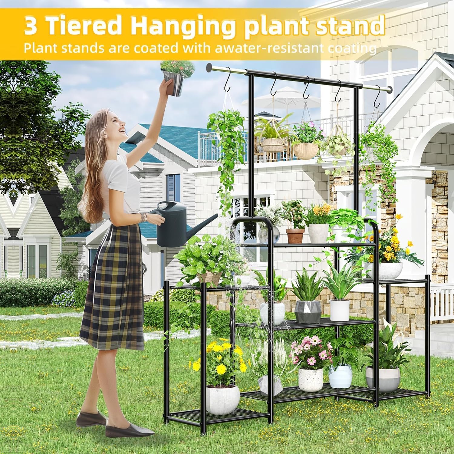 3-Tier Black Ladder Metal Plant Stand