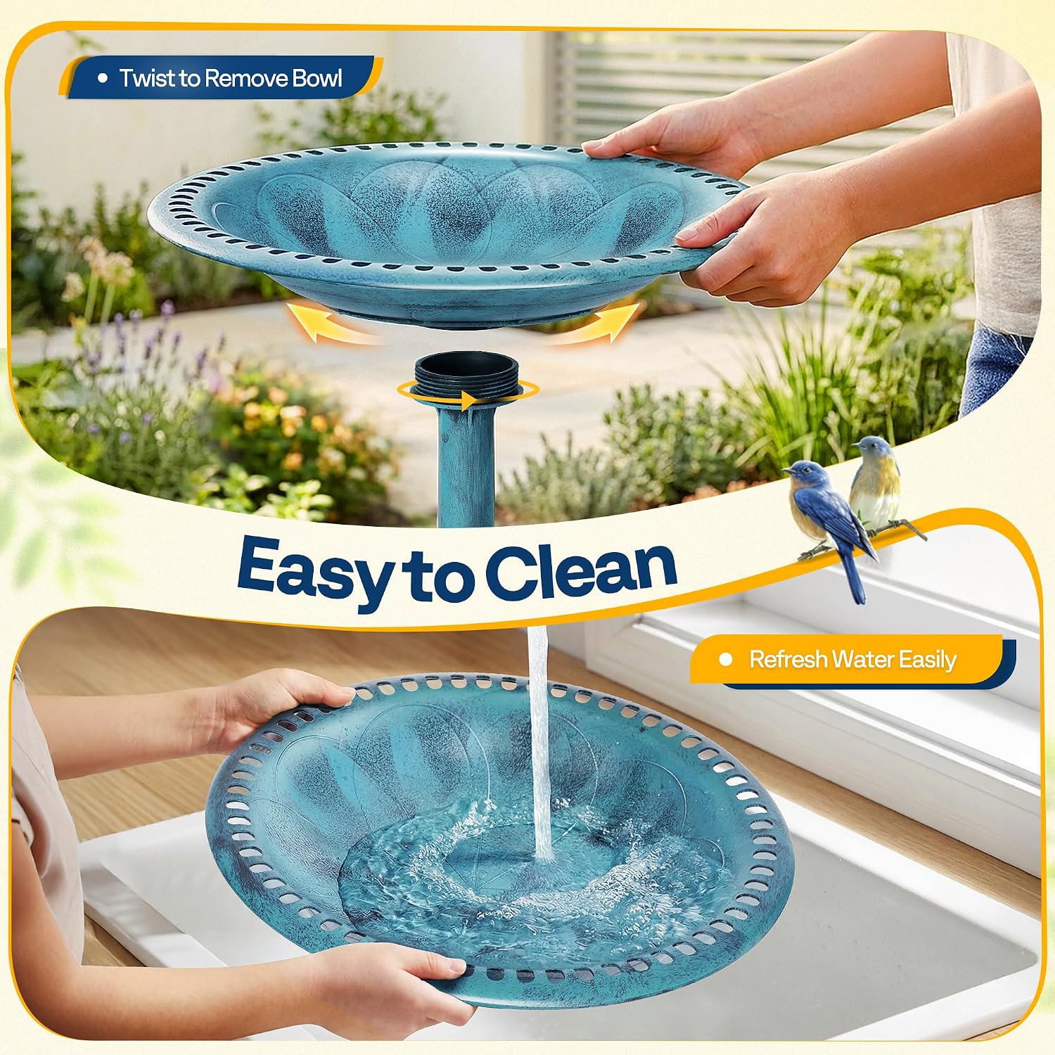 28" Blue Polyresin Pedestal Outdoor Bird Bath