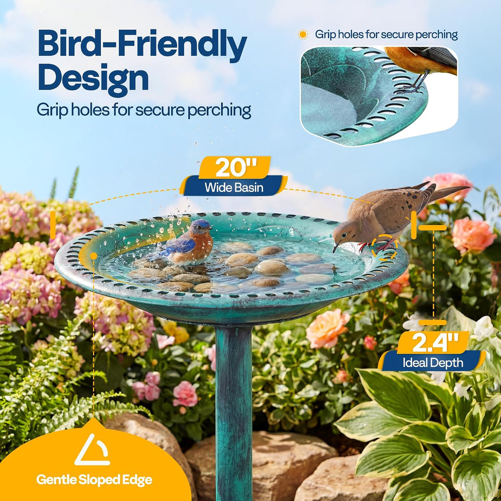 28" Green Polyresin Pedestal Outdoor Bird Bath