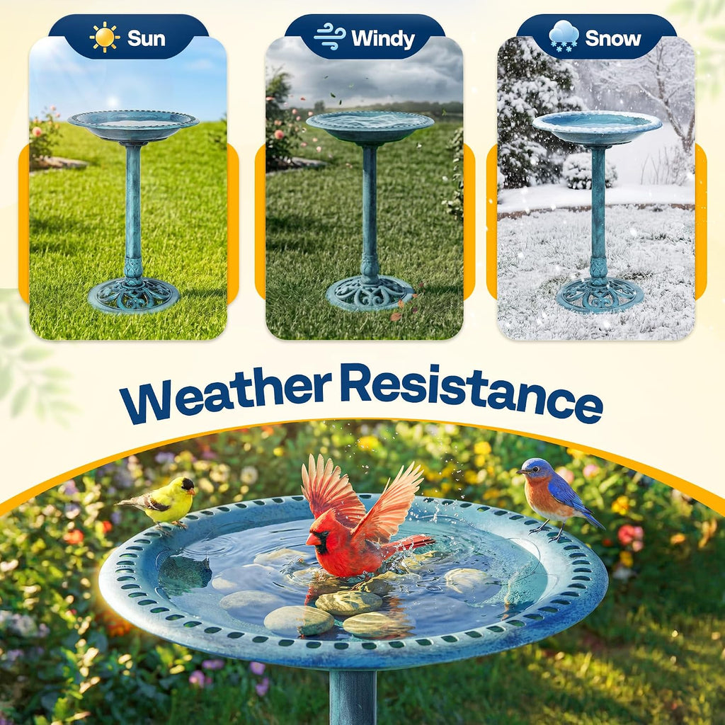 28" Blue Polyresin Pedestal Outdoor Bird Bath