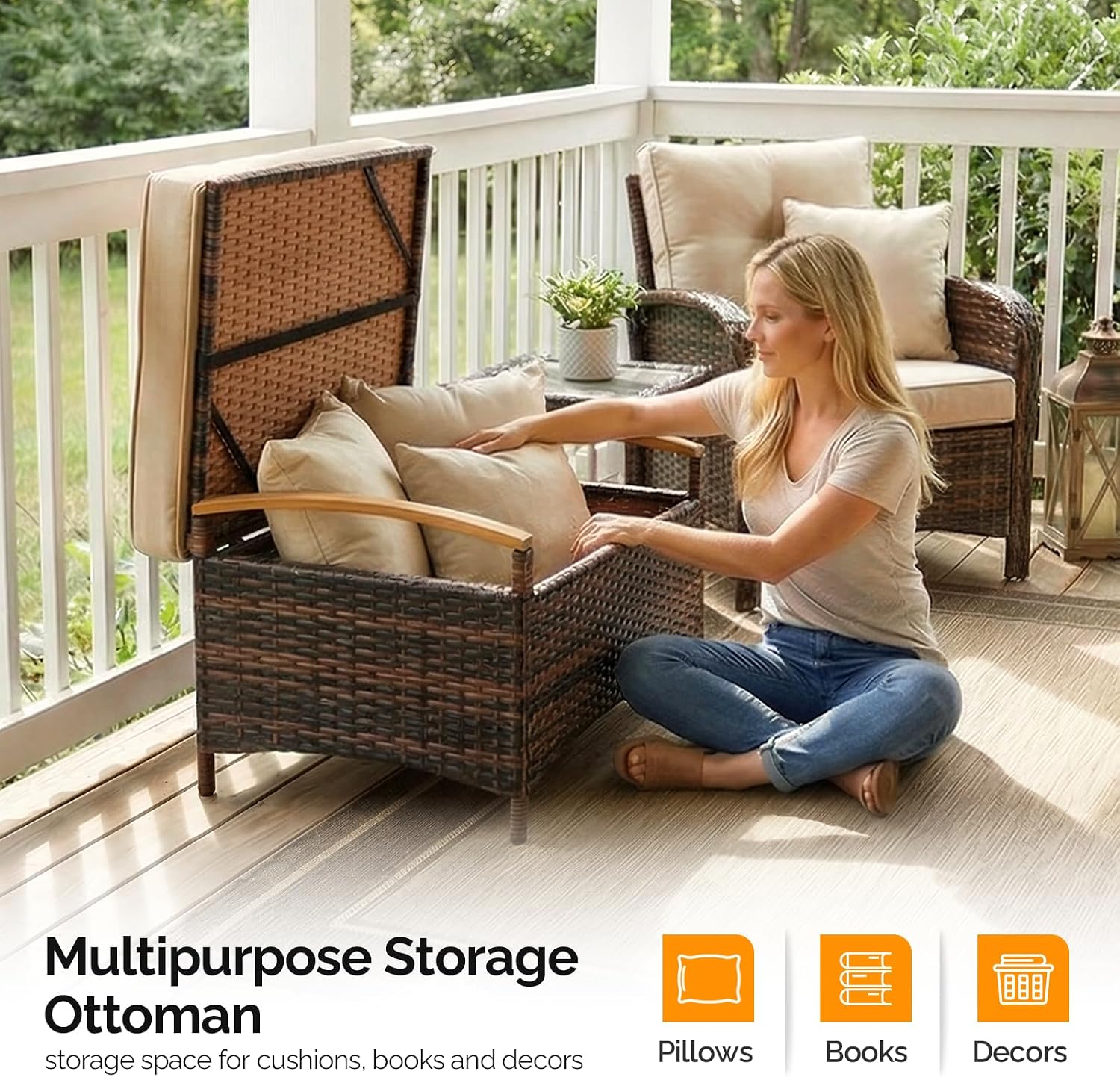 2-Pack Wicker Outdoor Storage Ottoman