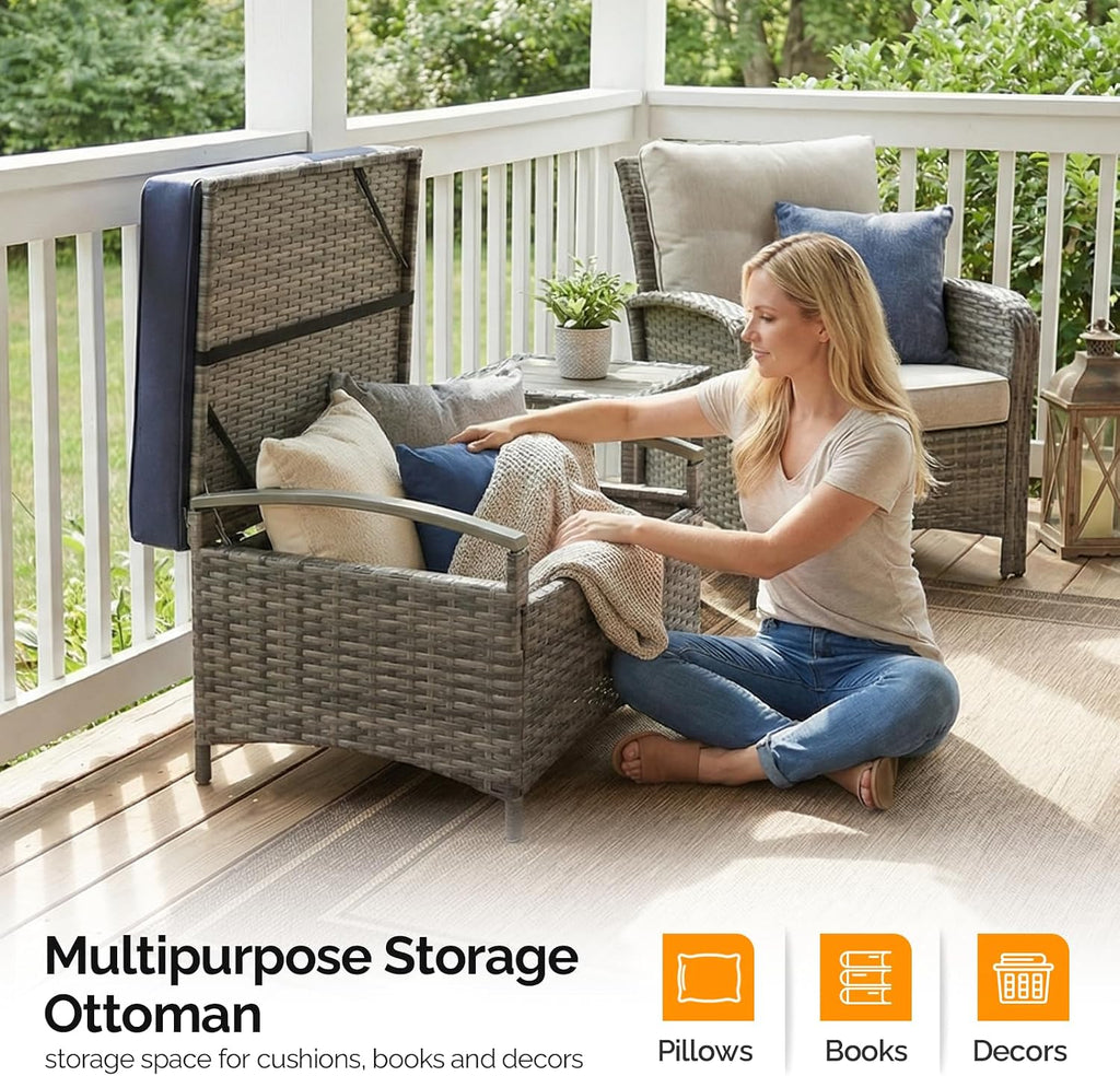 2-Pack Grey Wicker Outdoor Storage Ottoman