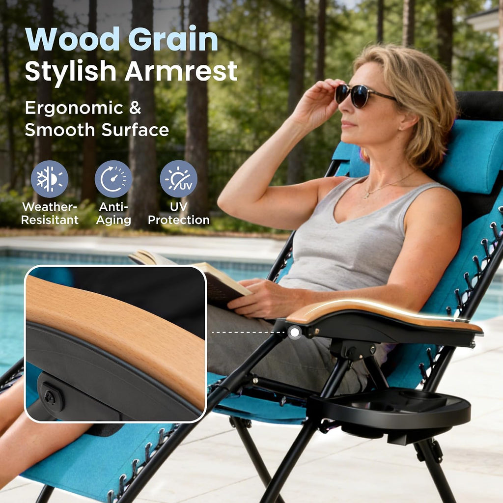 Set of 2 Aqua Zero Gravity Chairs with Cup Holder