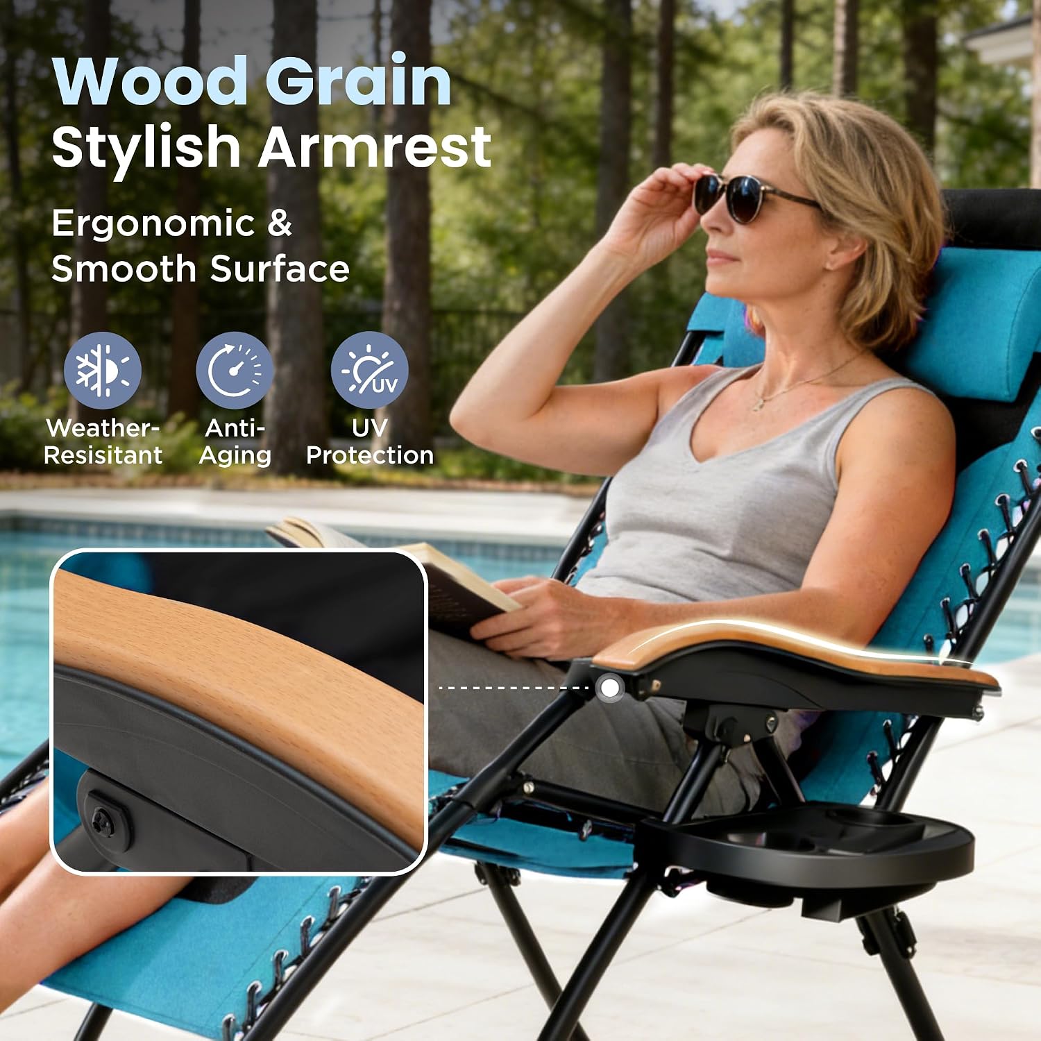 Set of 2 Aqua Zero Gravity Chairs with Cup Holder