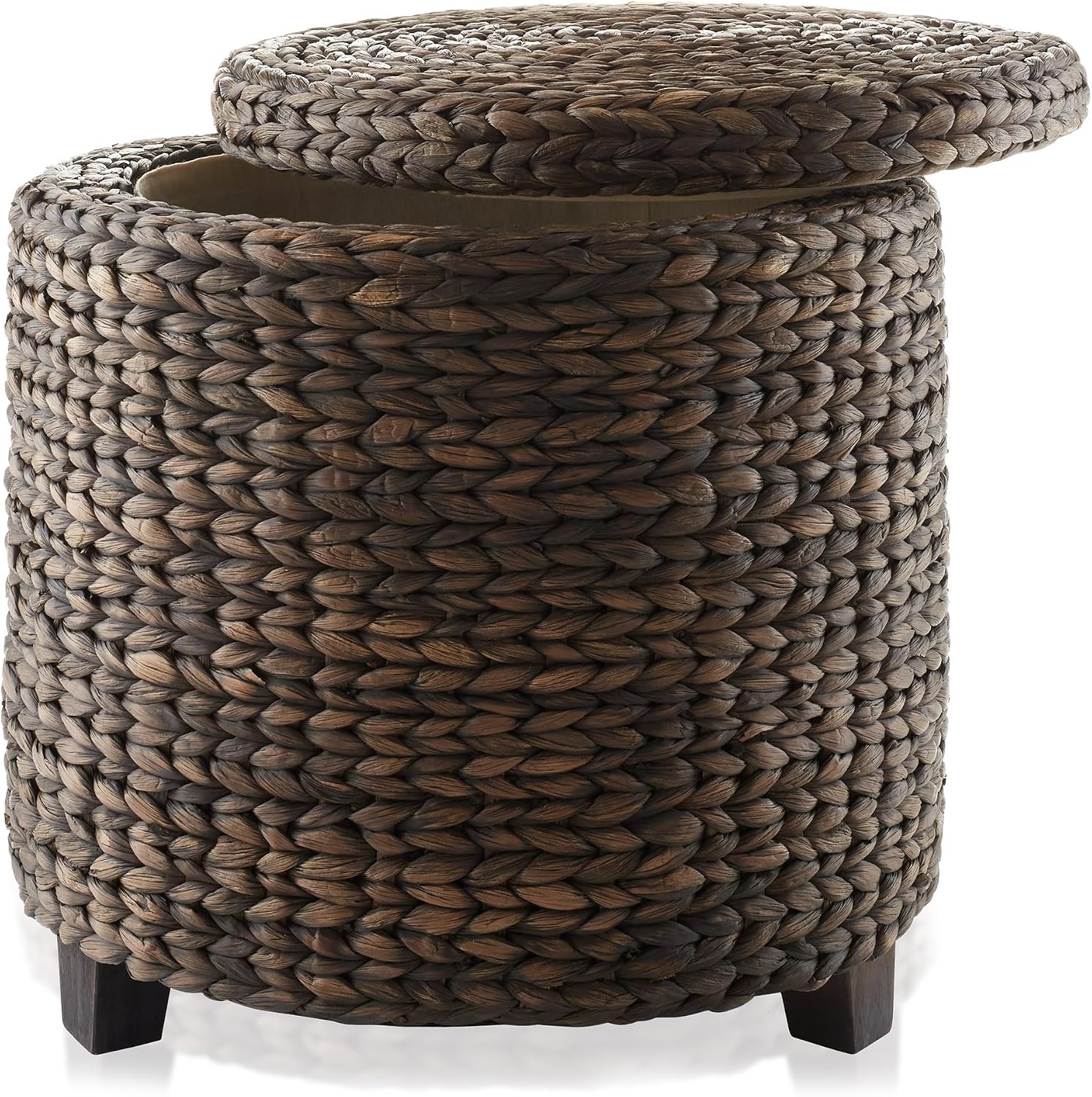 17" Espresso Water Hyacinth Round Storage Ottoman