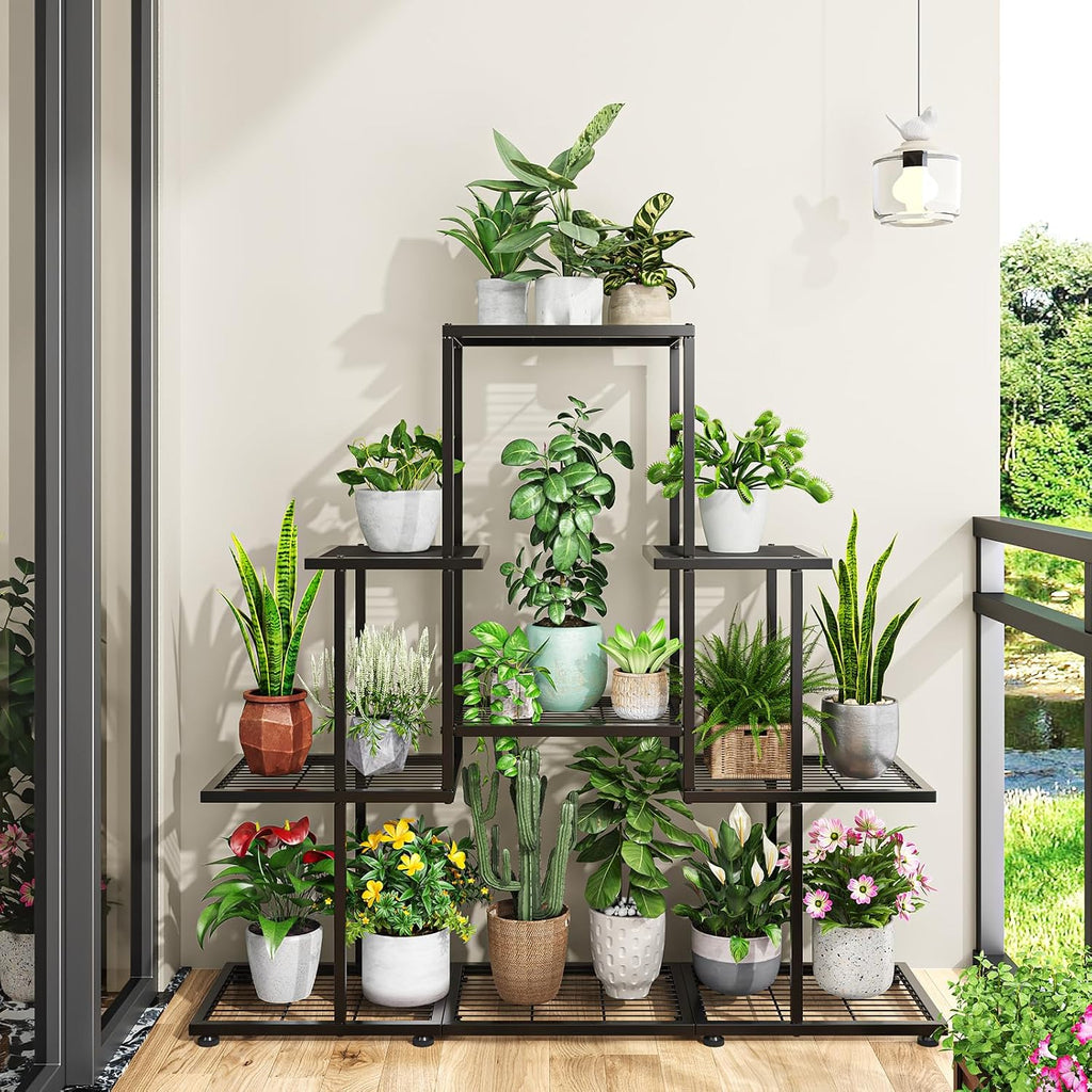 5-Tier Black Metal Corner Plant Stand