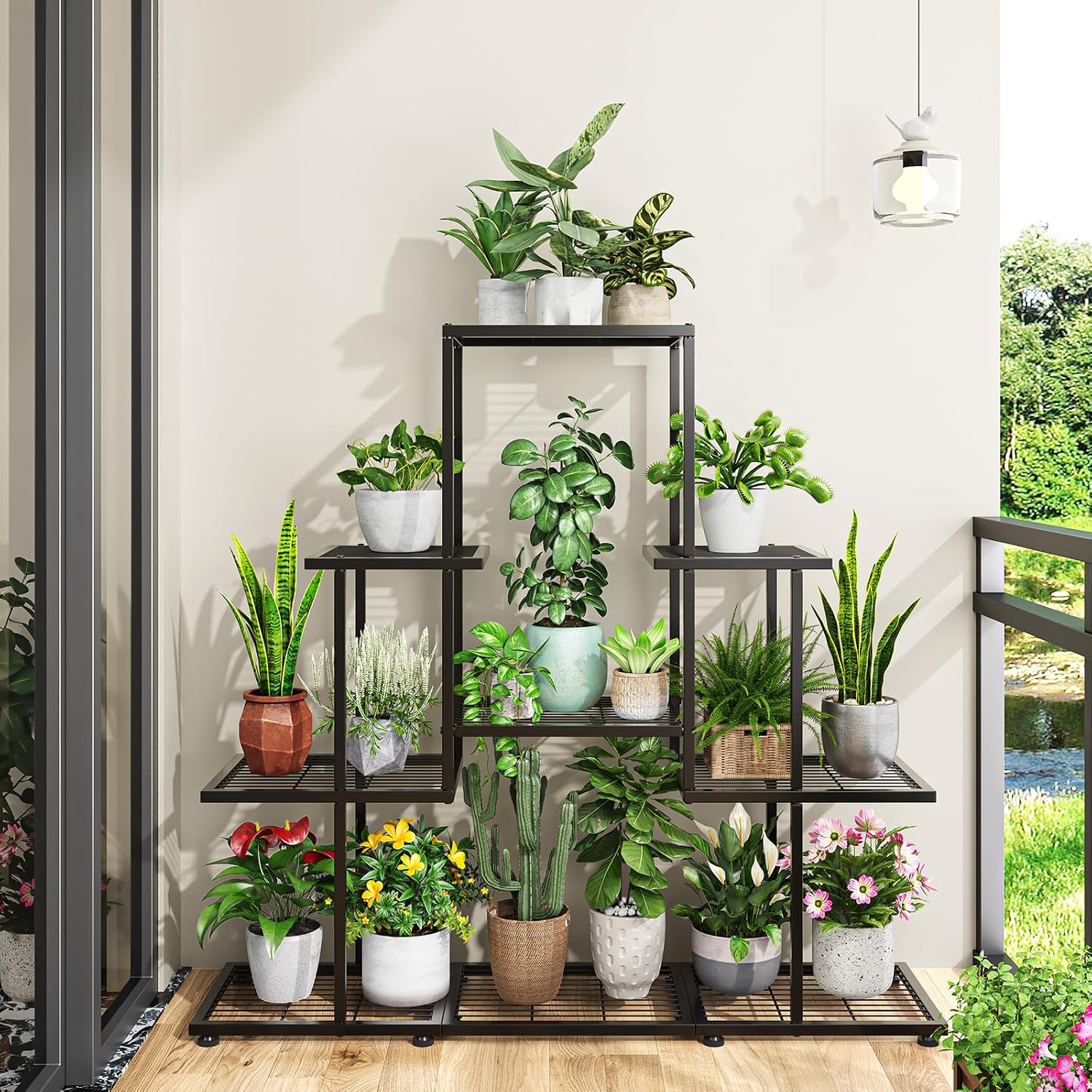 5-Tier Black Metal Corner Plant Stand