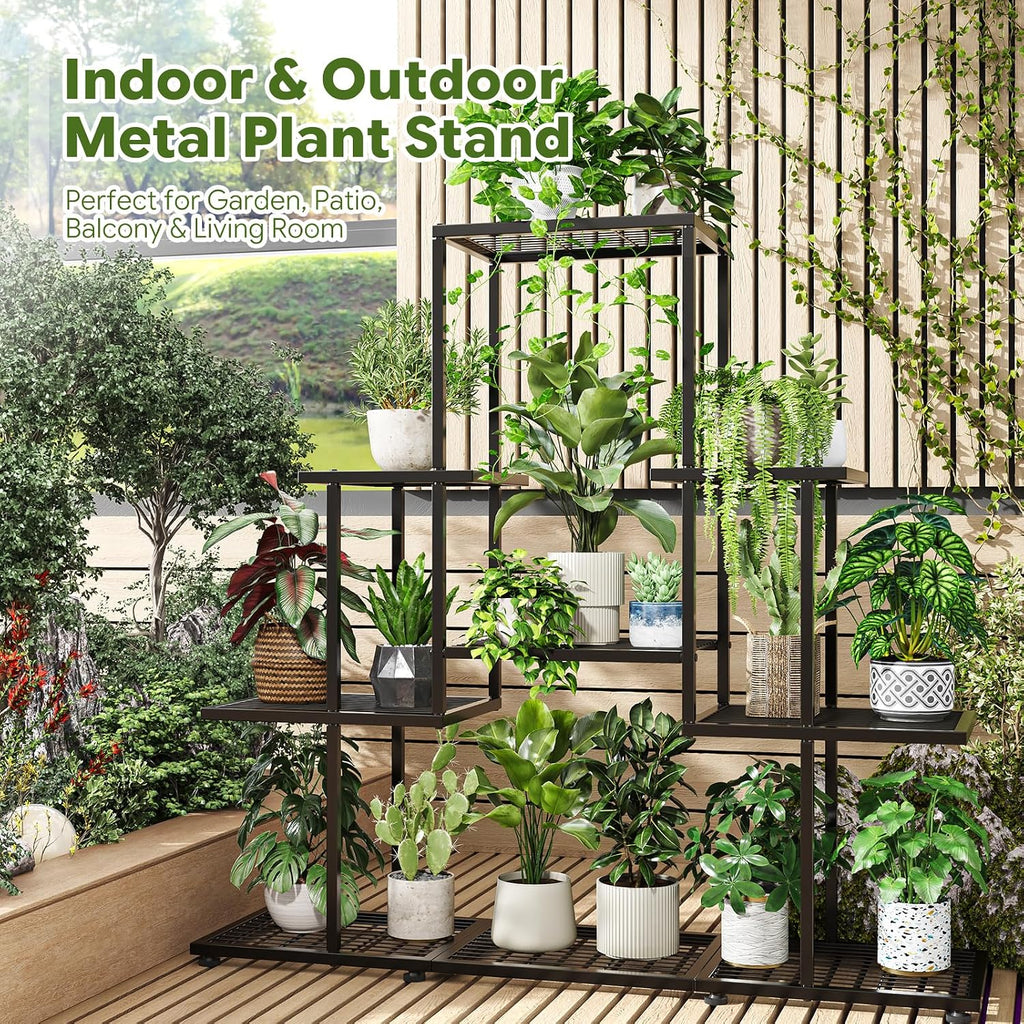 5-Tier Black Metal Corner Plant Stand
