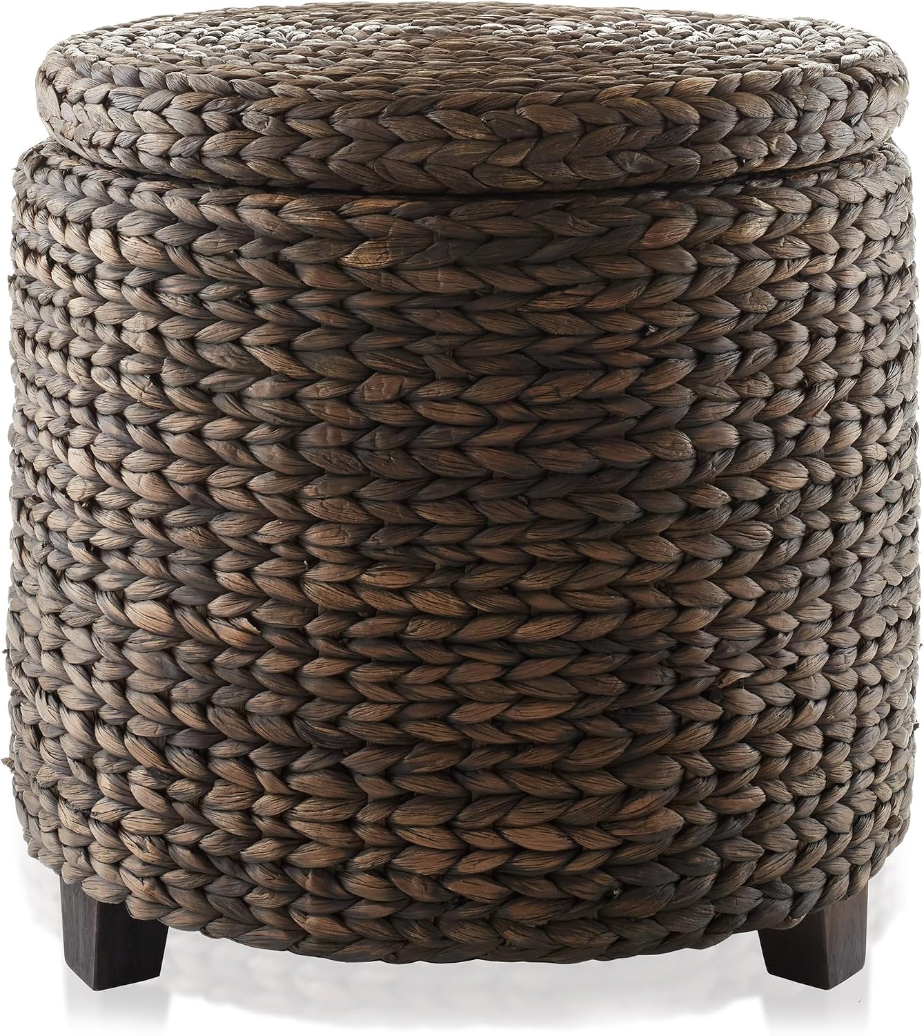 17" Espresso Water Hyacinth Round Storage Ottoman