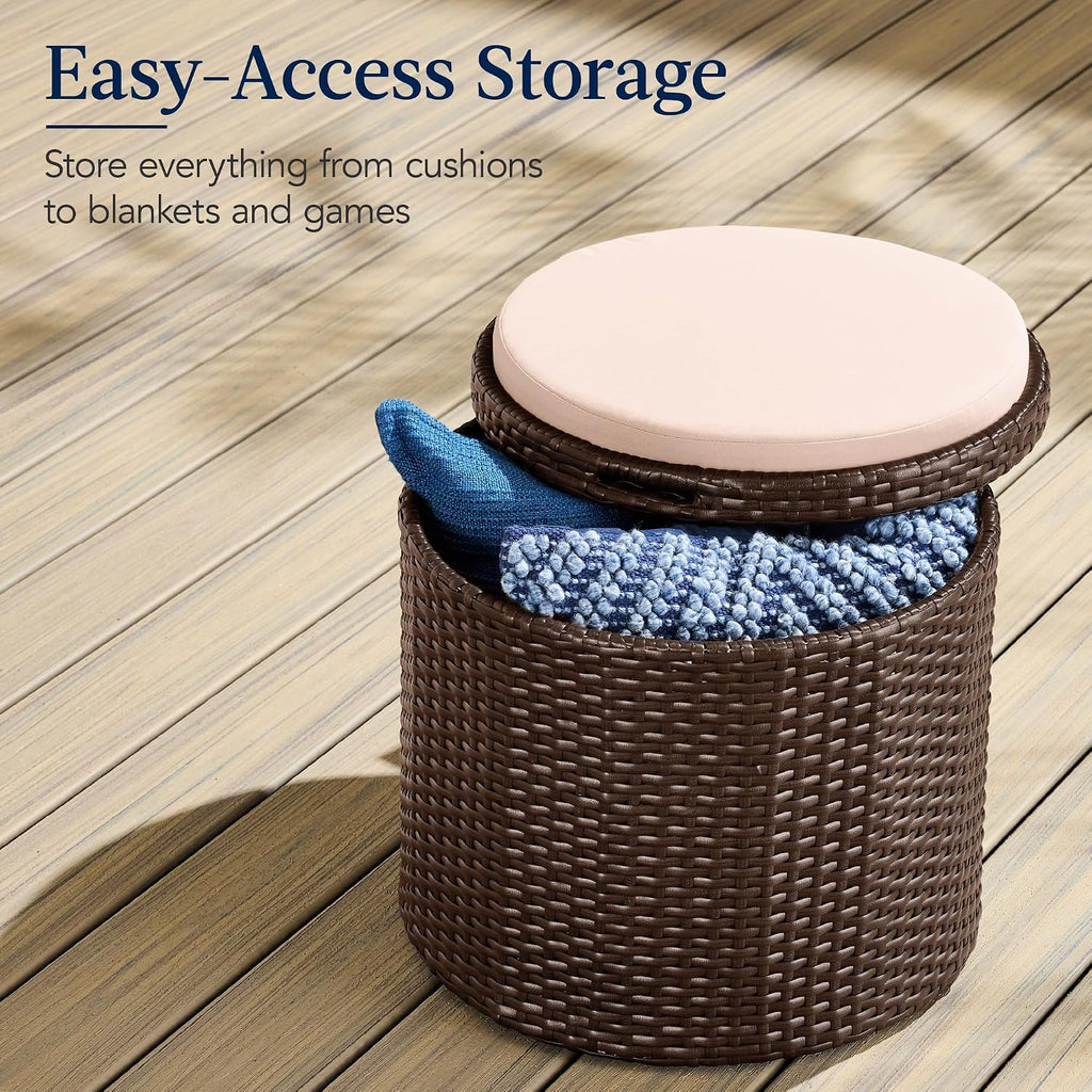 Round Brown-Beige Wicker Storage Ottoman