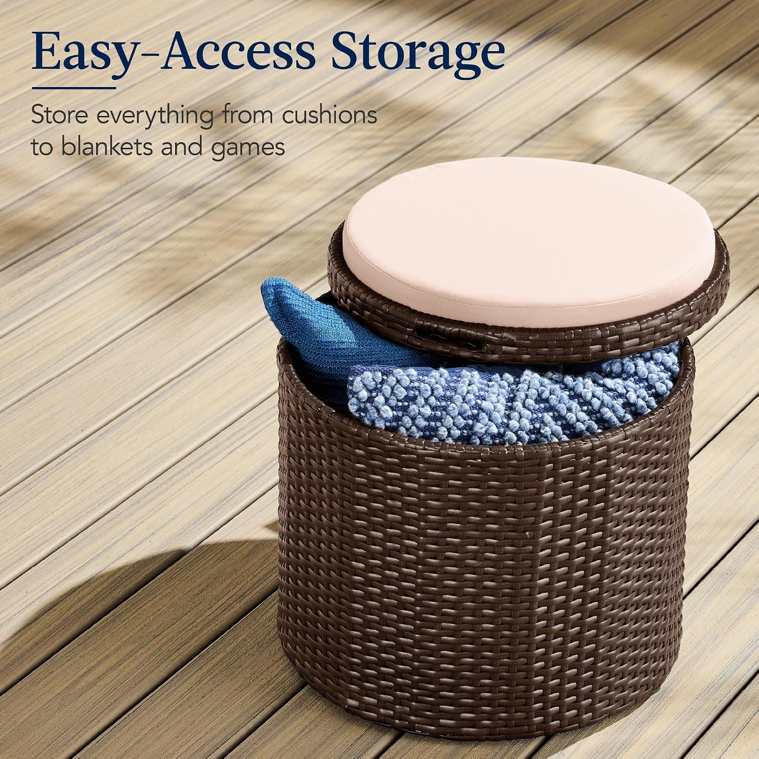 Round Brown-Beige Wicker Storage Ottoman