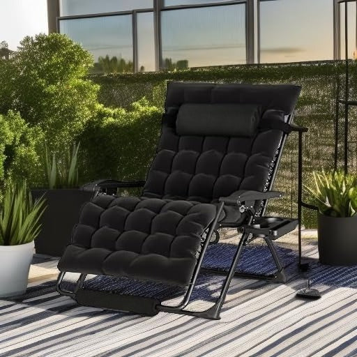 Oversized Black Padded Zero Gravity Chair