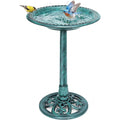 28" Green Polyresin Pedestal Outdoor Bird Bath