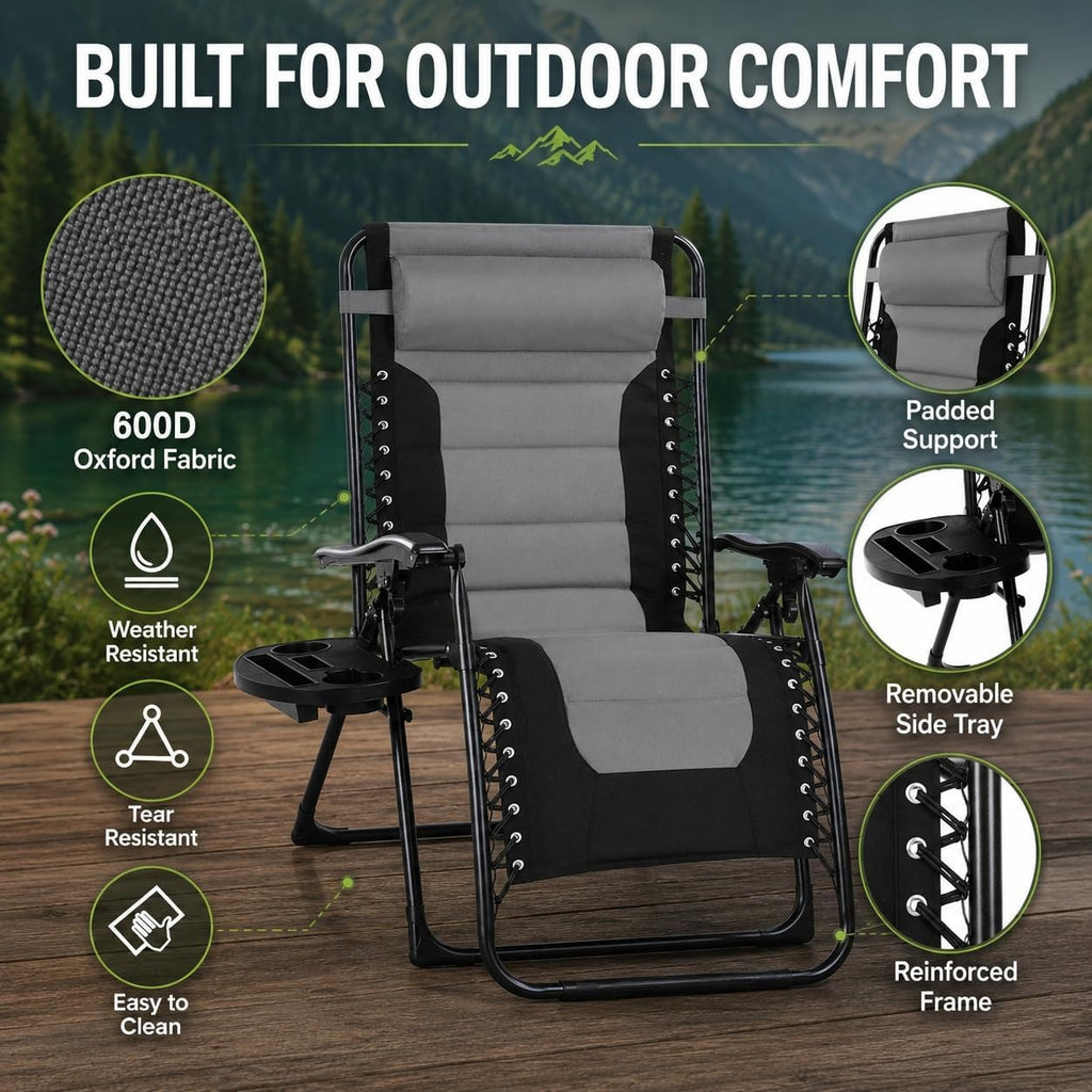 Oversized Black Padded Zero Gravity Chair