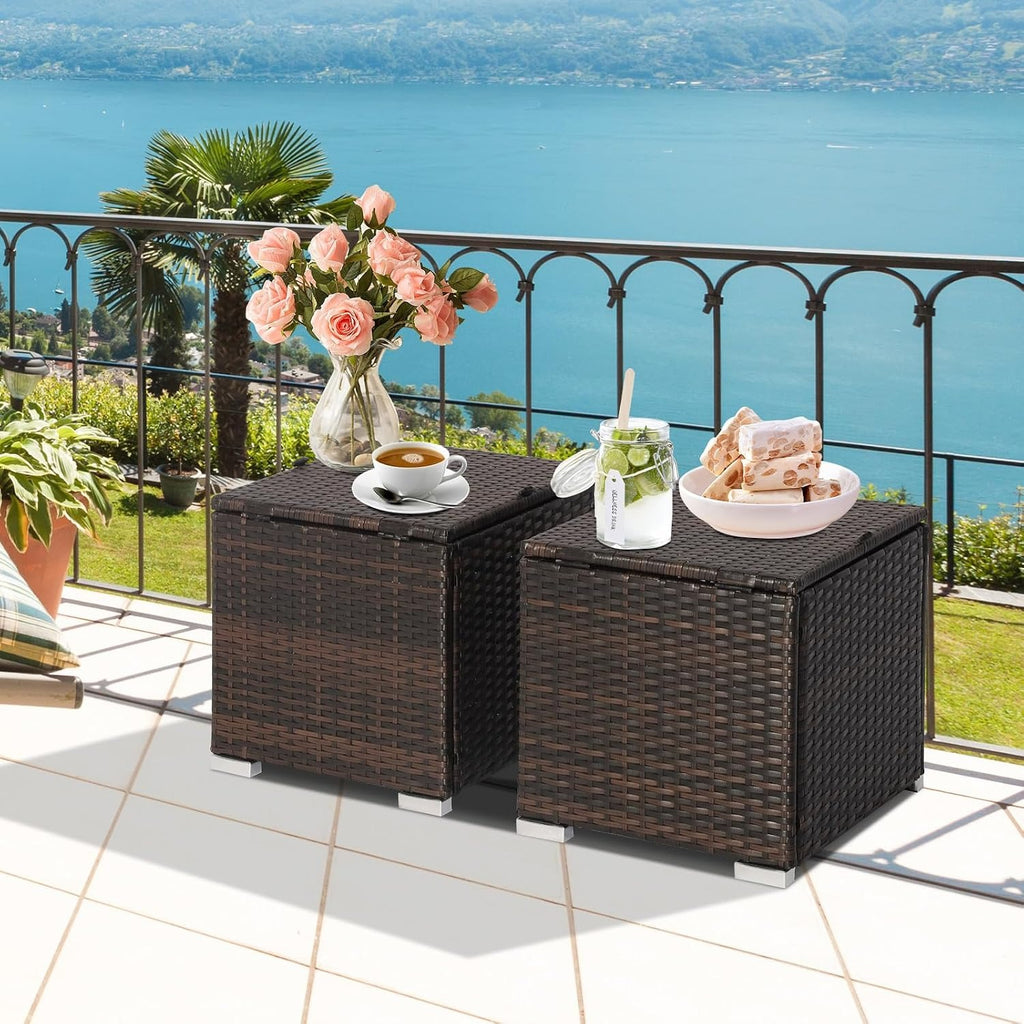2-Pack Black PE Rattan Outdoor Storage Ottoman