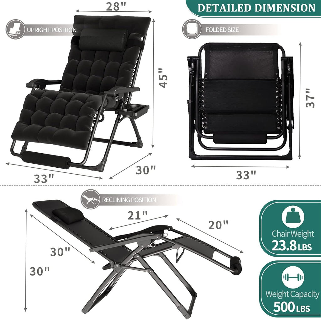 Oversized Black Padded Zero Gravity Chair